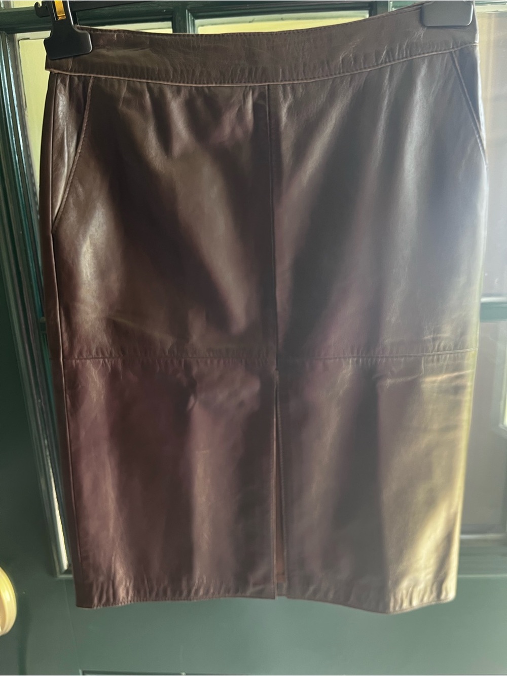 Victor Alfaro Chocolate Brown Leather Pencil Skirt
